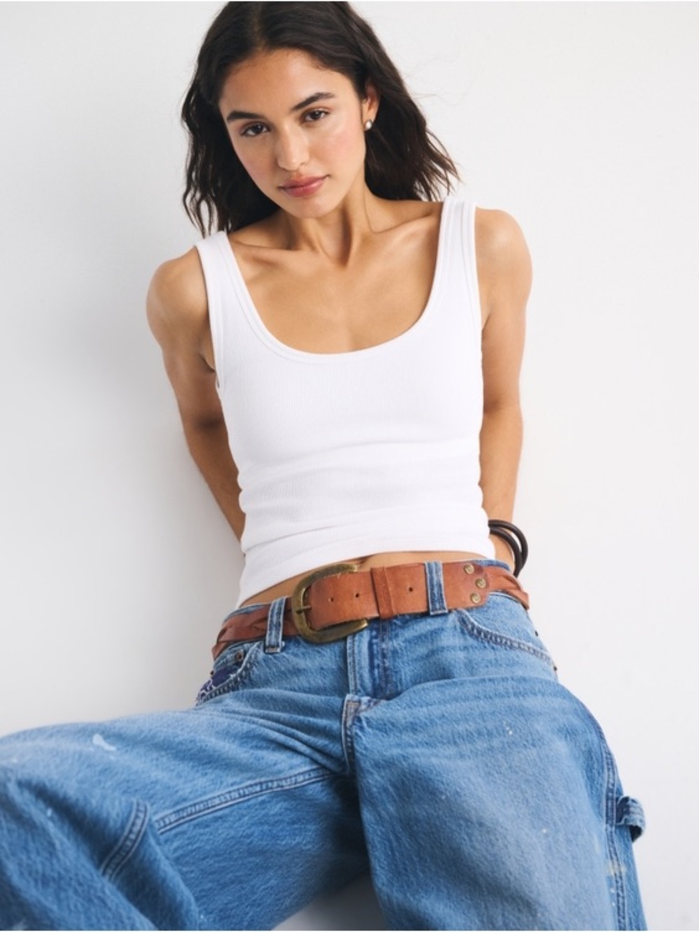 Abercrombie & Fitch White Ribbed Tank Top